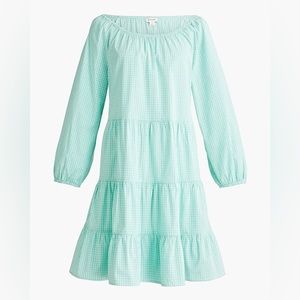 JCrew Gingham poplin raglan tiered mini dress. Size large